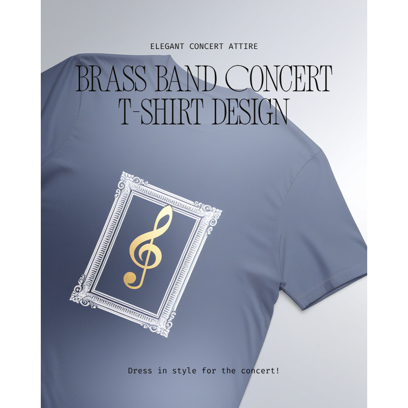 ゴールドのト音記号が入ったエレガントな吹奏楽部Tシャツ