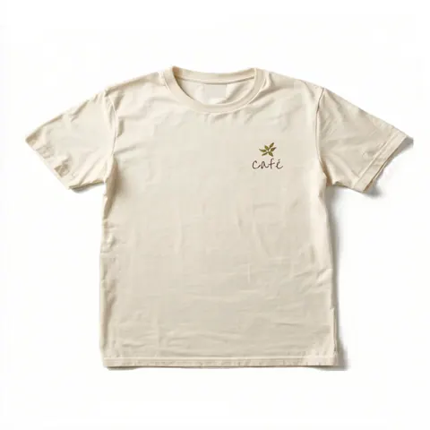 アースカラーのナチュラルなカフェスタッフTシャツ