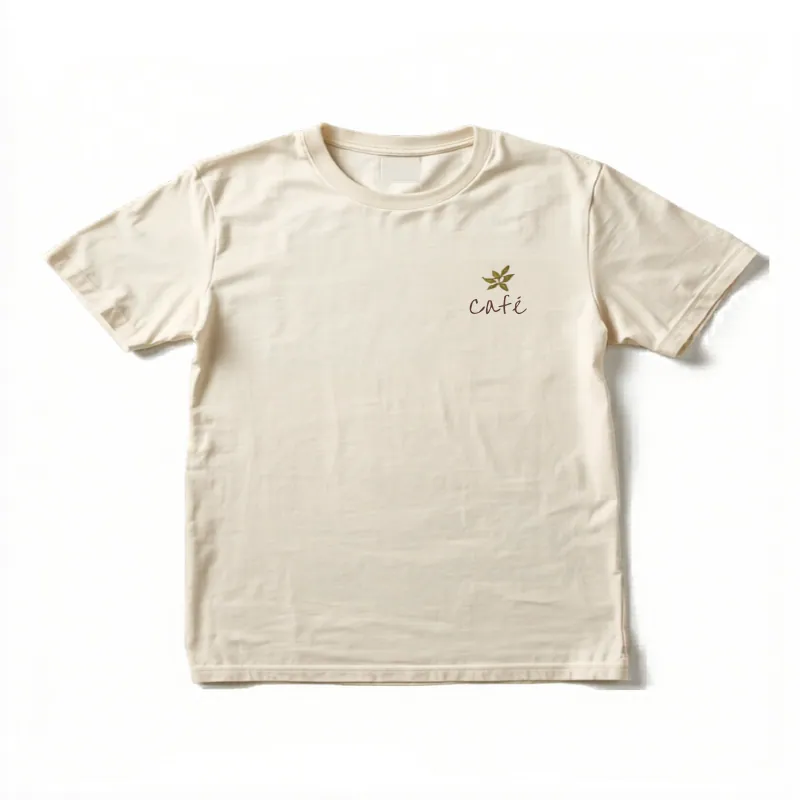 アースカラーのナチュラルなカフェスタッフTシャツ