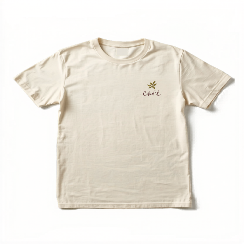 アースカラーのナチュラルなカフェスタッフTシャツ